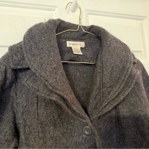 Linda Lucia 100% Wool Woman’s Double Collar Gray Cropped Jacket Cardigan Large - Picture 3 of 6